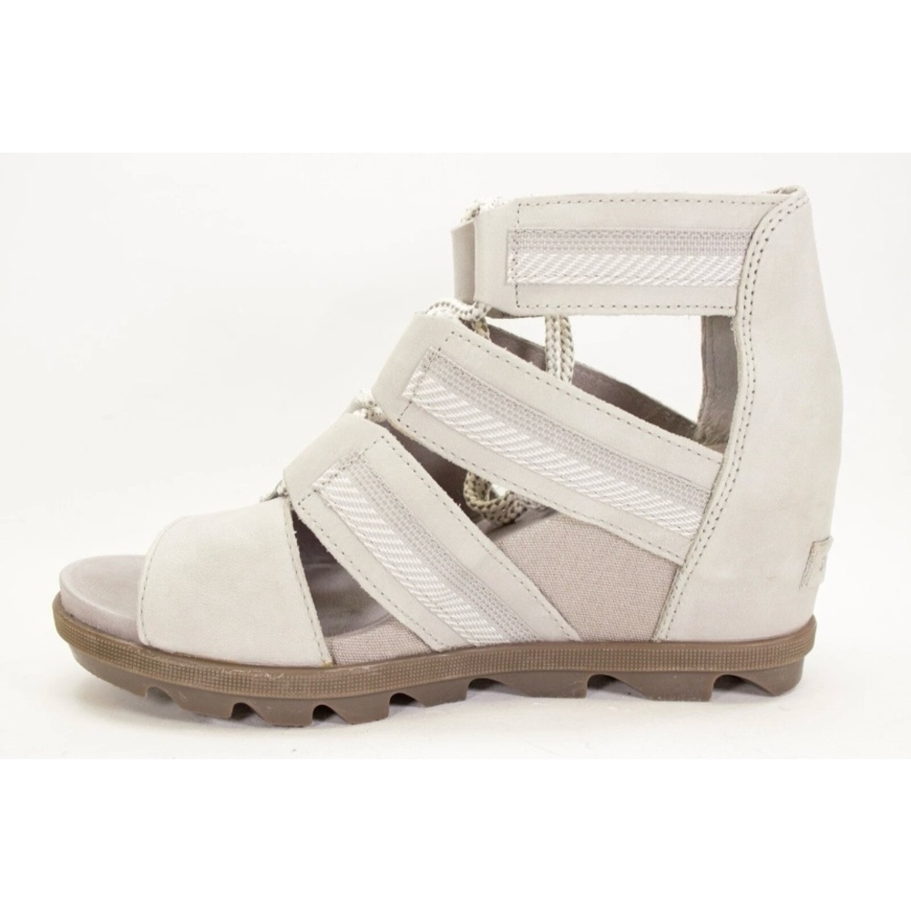 Sorel Joanie Womens Size US 9 Lace Wedge Sandals Saddle Ash Grey Peep Toe Shoes - Picture 5 of 11